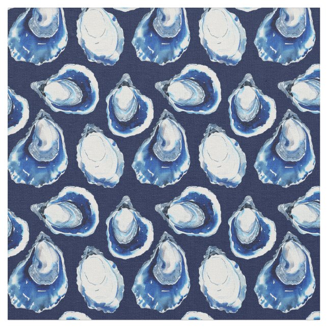 Navy Blue Oyster Half Shell Pattern Fabric (Close Up)