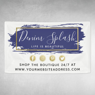 Navy Blue Paint Stroke & Modern Gold Geometric Banner