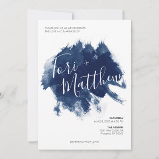 Navy Blue Paint Swatch Wedding Invitation