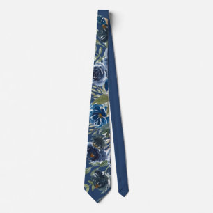 Navy Blue Painted Peony Flower Groom Wedding Tie