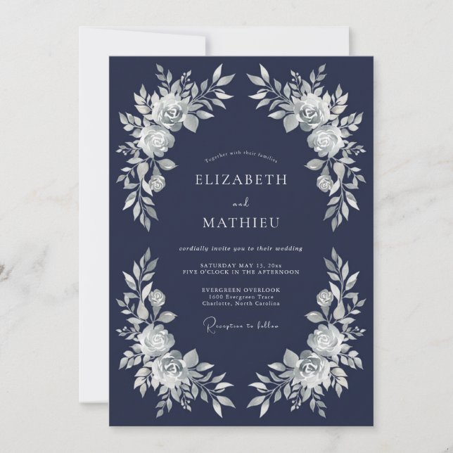 Navy Blue Palatial Winter Wedding Invitation (Front)