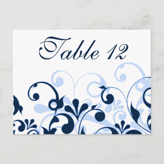 Navy Blue, Pale Blue, & White Wedding Table Cards (Front)