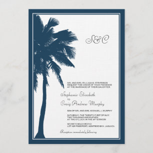 Navy Blue Palm Tree Wedding Invitation