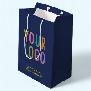 Navy Blue Paper Gift Bag Custom Business Logo Bulk