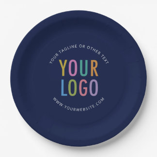 Navy Blue Paper Plates Custom Business Logo Bulk