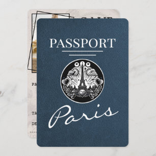 Navy Blue Paris Passport Save The Date