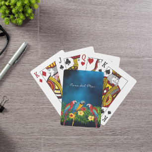 Navy blue parrots tropical house name playing cards