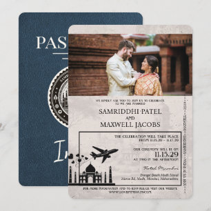 Navy Blue Passport Wedding Invitation