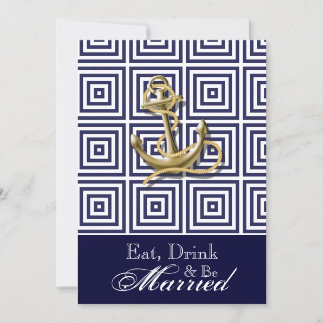 Navy Blue pattern anchor nautical rehearsal dinner Invitation (Front)