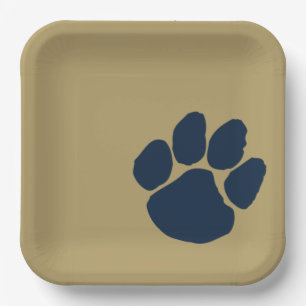 Navy Blue Pawprint on Gold Paper Party Plates
