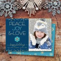 Navy Blue Peace Joy Love Photo Snowflake Real Gold