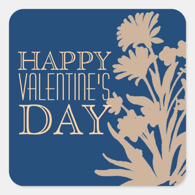 Navy blue peach floral Valentine's day stickers (Front)