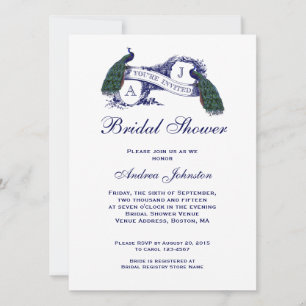 Navy Blue Peacock Bridal Shower Invitation