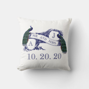 Navy Blue Peacock Wedding Sweetheart Pillow