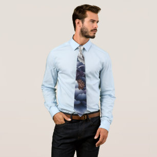 Navy Blue Peonies & White Rose Wedding Men’s Tie