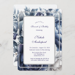 Navy Blue Peonies White Roses Brunch and Bubbly Invitation