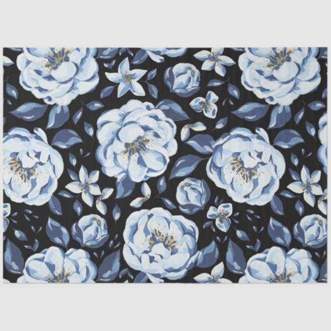 Navy Blue peony floral decoupage  Tissue Paper (Front)