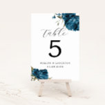 Navy Blue Peony Flower Wedding Table Number<br><div class="desc">Elegant and modern wedding table number featuring watercolor illustration of navy blue peony flower with greenery. Perfect for a fall wedding.</div>