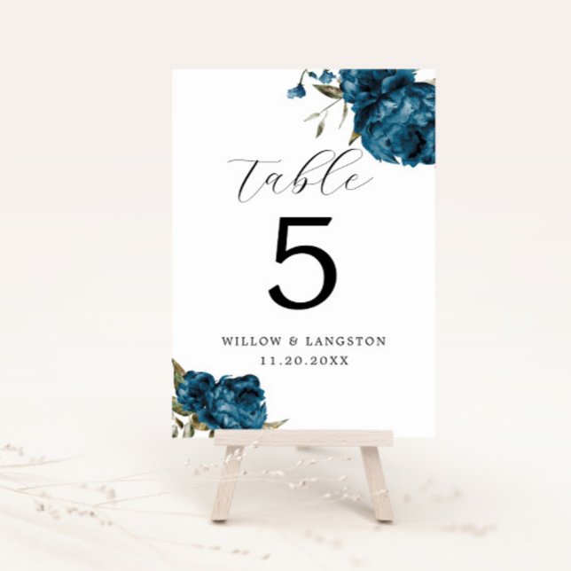 Navy Blue Peony Flower Wedding Table Number (Creator Uploaded)