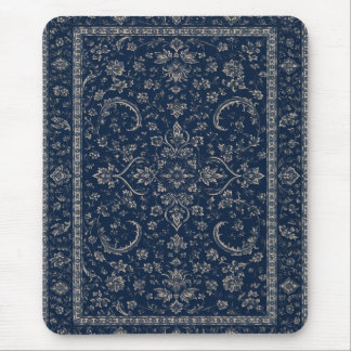 Navy Blue Persian Floral Clipboard Mouse Pad