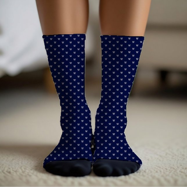 Navy Blue Personal Monogram Pattern Socks (Creator Uploaded)
