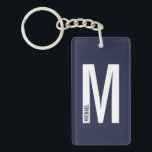 Navy Blue Personalised Bold Monogram and Name Key Ring<br><div class="desc">Modern Monogram Design featuring personalised monogram letter "M" and name in modern bold sans serif font style.

Perfect gift for him,  father's day gift,  groomsman gift and more.</div>