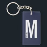 Navy Blue Personalised Bold Monogram and Name Key Ring<br><div class="desc">Modern Monogram Design featuring personalised monogram letter "M" and name in modern bold sans serif font style.

Perfect gift for him,  father's day gift,  groomsman gift and more.</div>