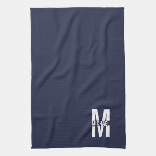Navy Blue Personalised Bold Monogram and Name Tea Towel