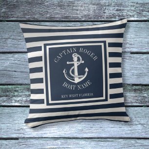 Navy Blue Personalised Captain Nautical Anchor Cushion