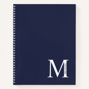 Navy Blue Personalised Elegant Monogram and Name Notebook