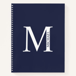 Navy Blue Personalised Elegant Monogram and Name Notebook