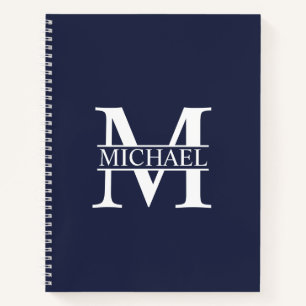 Navy Blue Personalised Elegant Monogram and Name Notebook