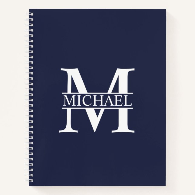 Navy Blue Personalised Elegant Monogram and Name Notebook (Front)