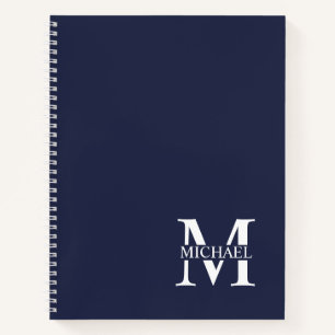 Navy Blue Personalised Elegant Monogram and Name Notebook