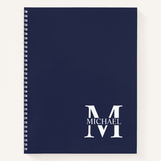 Navy Blue Personalised Elegant Monogram and Name Notebook (Front)