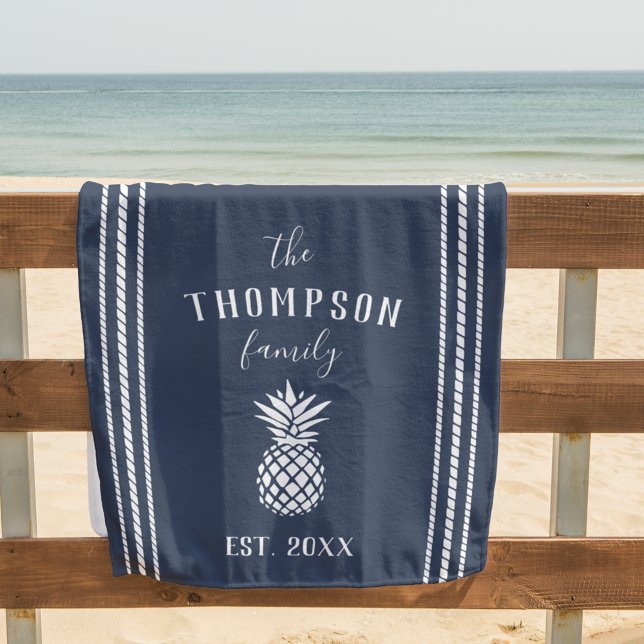 Navy Blue Personalised Family Name Pineapple Beach Towel (Creator Uploaded)