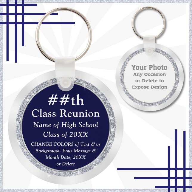 Navy Blue, Personalised Gifts for Class Reunion,  Key Ring (Class reunion keepsakes. Navy Blue and White Keychains. 20th class reunion ideas. 15th class reunion)