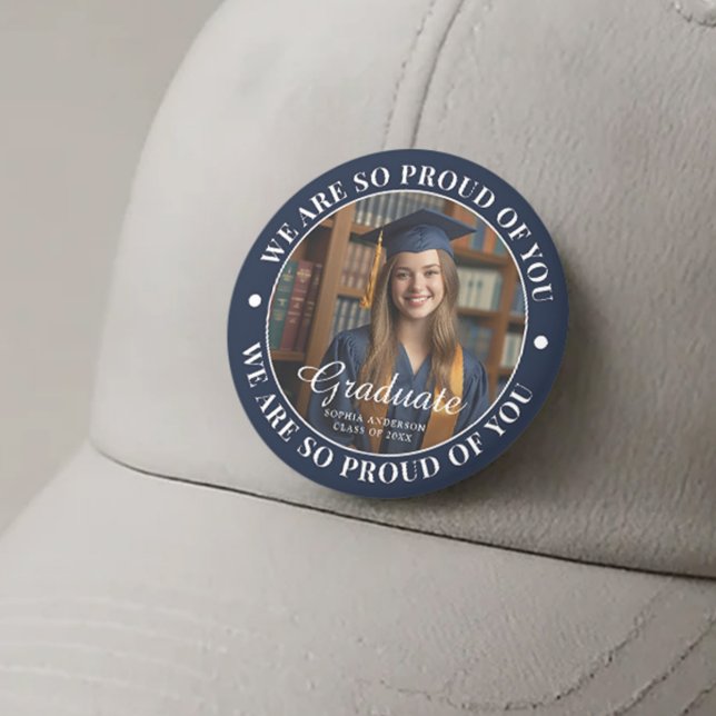 Navy Blue Personalised Graduate Photo Graduation 6 Cm Round Badge (Creator Uploaded)