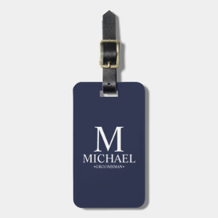 Navy Blue Personalised Groomsman Name and Monogram Luggage Tag