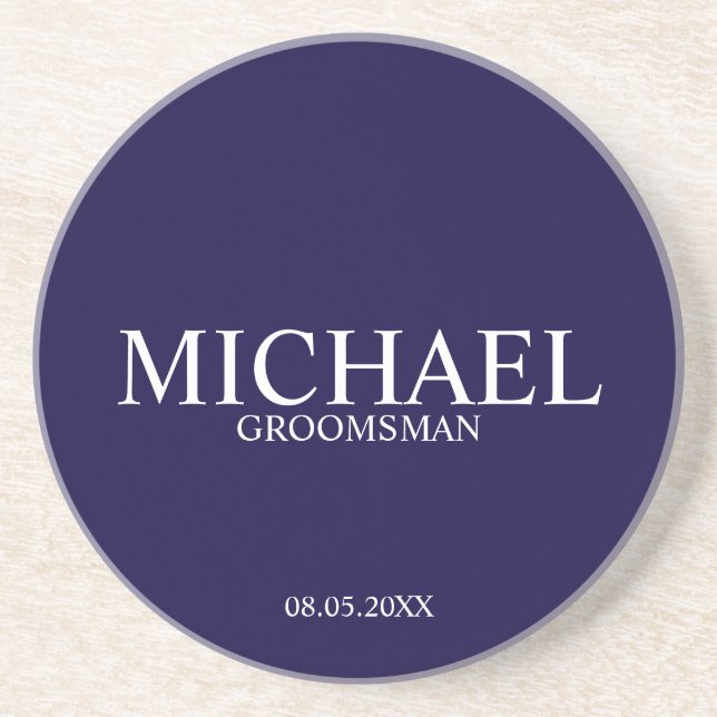 Navy Blue Personalised Groomsmen Coaster (Front)