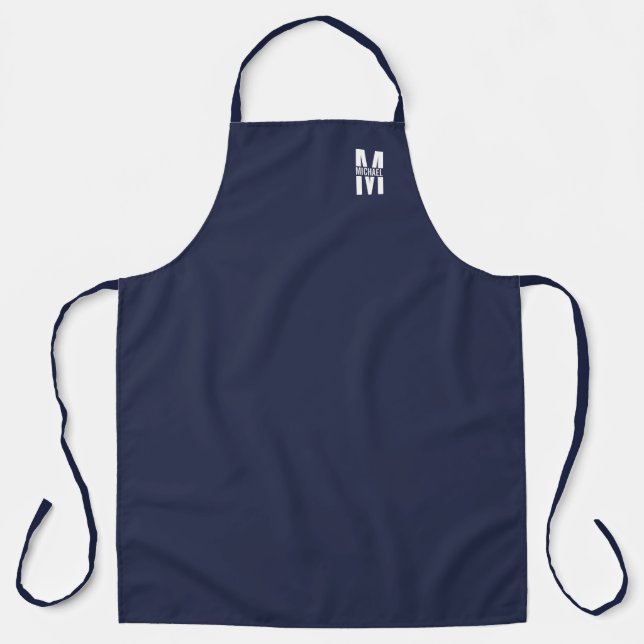 Navy Blue Personalised Monogram and Name Apron (Front)