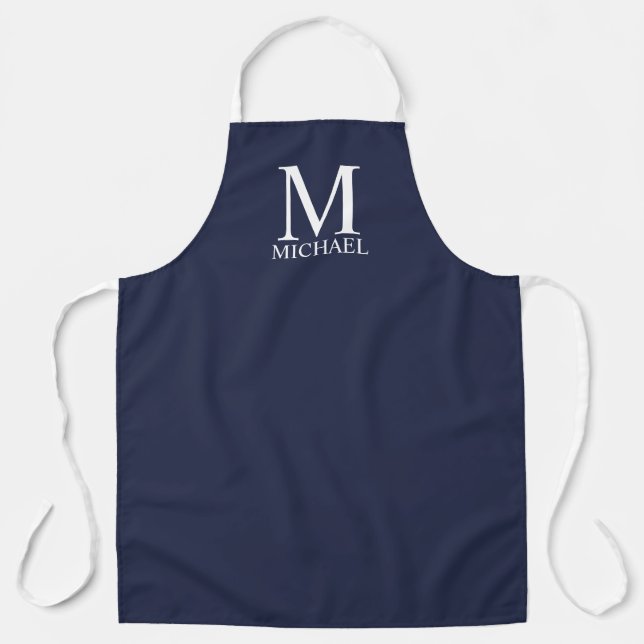 Navy Blue Personalised Monogram and Name Apron (Front)