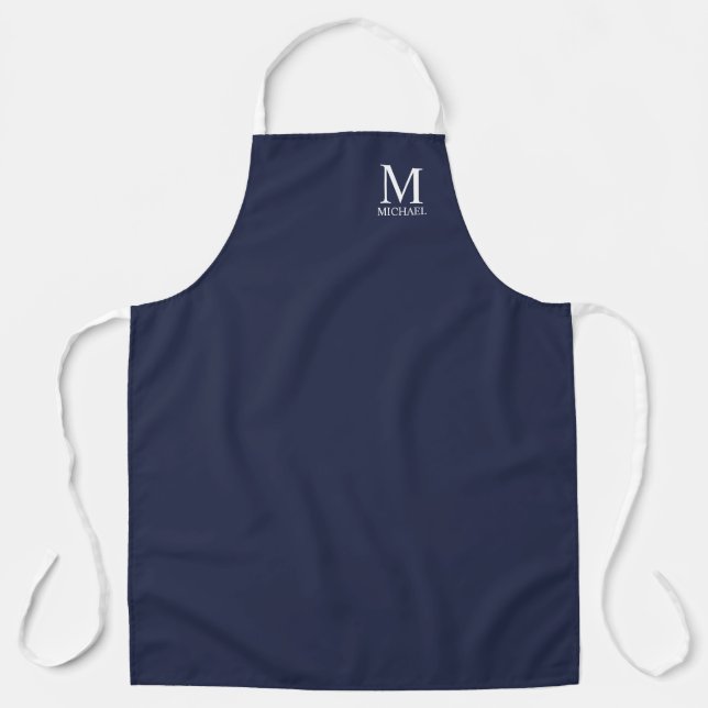 Navy Blue Personalised Monogram and Name Apron (Front)