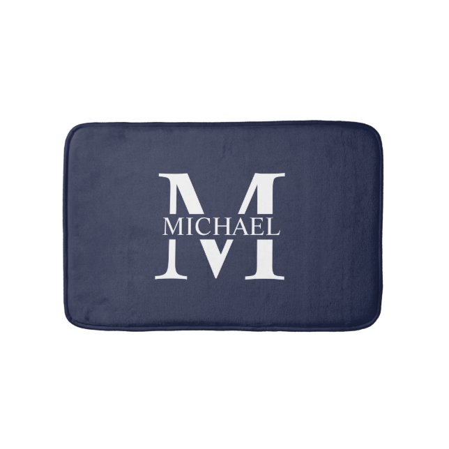 Navy Blue Personalised Monogram and Name Bath Mat (Front)