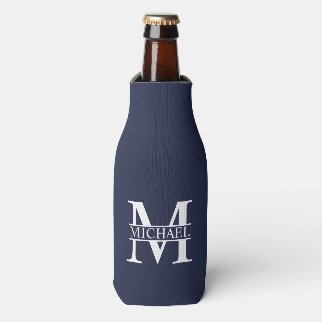 Navy Blue Personalised Monogram and Name Bottle Cooler (Bottle Front)