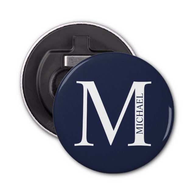 Navy Blue Personalised Monogram and Name Bottle Opener (Front)