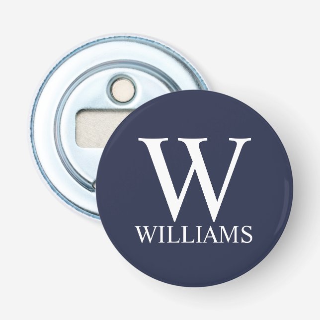 Navy Blue Personalised Monogram and Name Bottle Opener (Front)