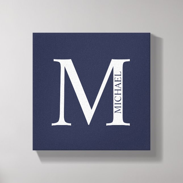 Navy Blue Personalised Monogram and Name Canvas Print (Front)