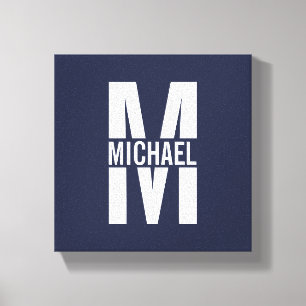 Navy Blue Personalised Monogram and Name Canvas Print
