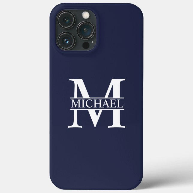 Navy Blue Personalised Monogram and Name Case-Mate iPhone Case (Back)